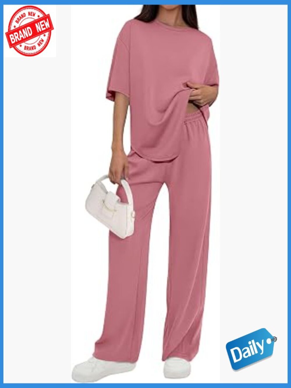 2 Piece Lounge Set Short Sleeve Wide Leg Pants Matching Travel Outfit